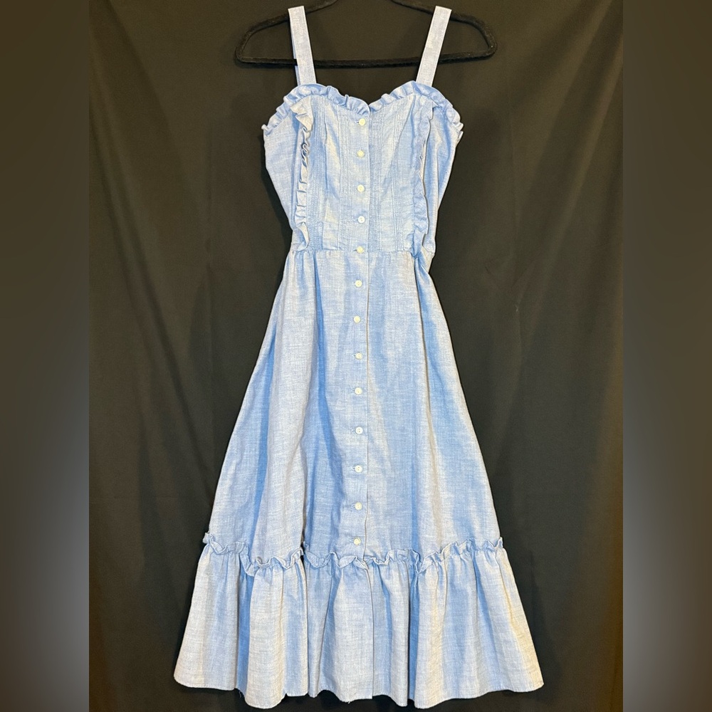 Vintage 80s Blue Ruffled You Babes II Dress - Picture 4 of 12